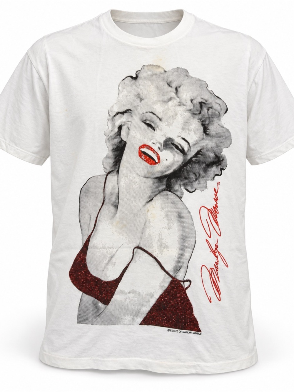 Diamond Dust Marilyn Monroe T Shirt Large White Red Glitter Cotton Made in USA
